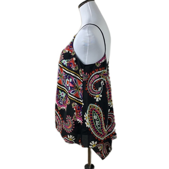 Anthropologie HD in Paris SZ 8 Moonset 100% Silk Asymmetrical Hem Paisley Top - Picture 4 of 10